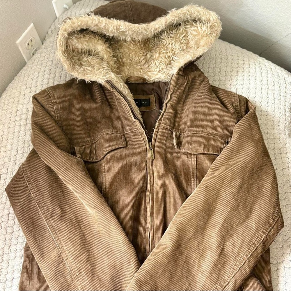 Braetan Tan Corduroy Jacket with Faux Fur Hood